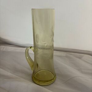 Blown Glass Floral Etched Amber Shot Glass With Handle